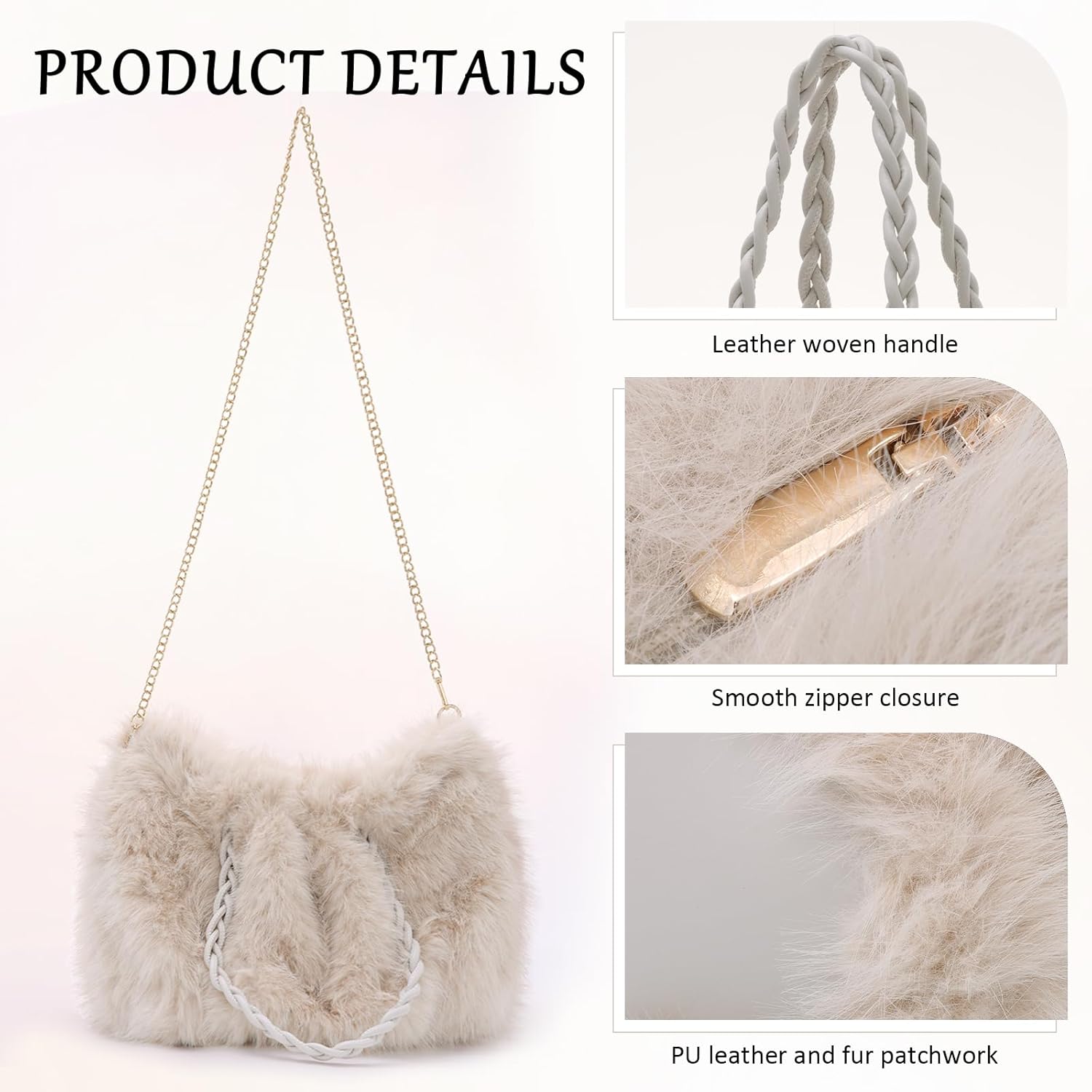Fecialy Women Furry Handbag Winter Fluffy Tote Bags Fuzzy Crossbody Shoulder Bag Faux Fur Purse - Image 4