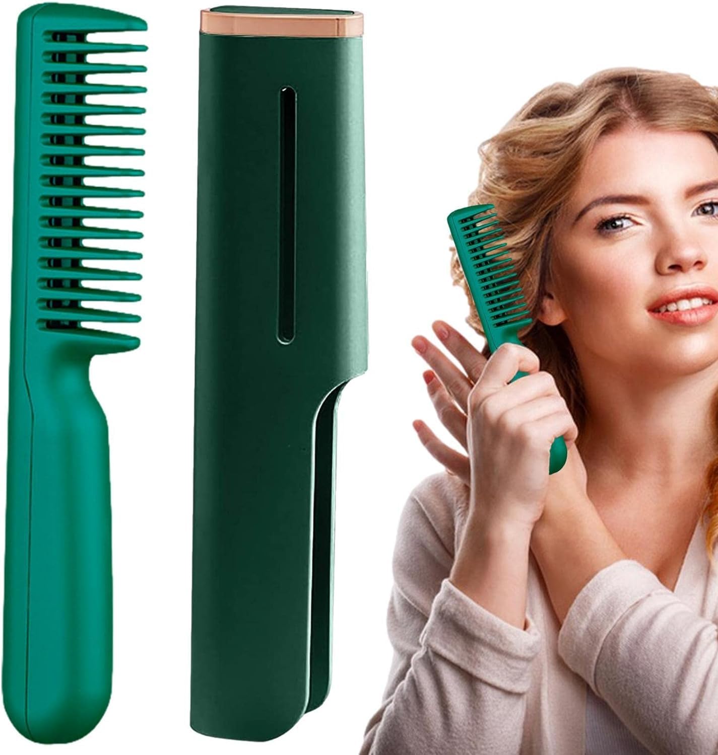 SAFENHAND Hair Straightener, Professional Electric Heat Comb for Hair Styling, USB rechargeable fast heating hair straightening comb, for All Hair Types, Mini Portable Heated Comb (Green)