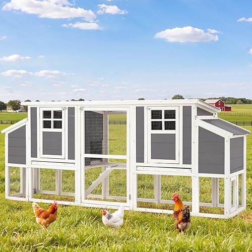 AECOJOY 98'' Extra Large Chicken Coop with Run, Wood Chicken House for 6-8 Chickens with Pull-Out Tray & 4 Nesting Boxes, Outdoor Hen Fence Poultry Pet Cage for Backyard