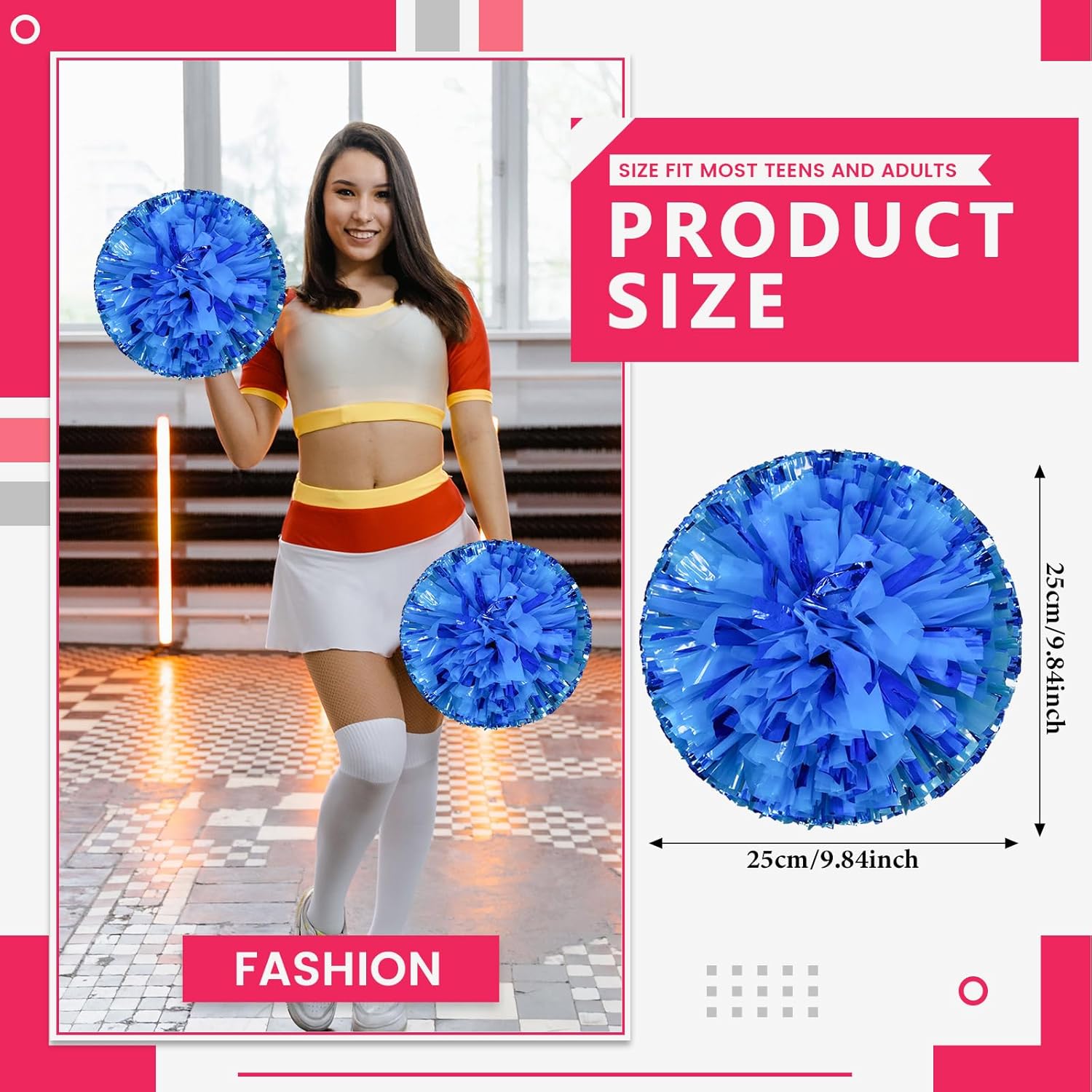 8 Pcs Cheerleading poms,pom poms Cheerleading with Finger Holes Metallic Foil Cheer Pom Pomsfor Dance, Matches, Team Spirit Sports (Mixed Blue)