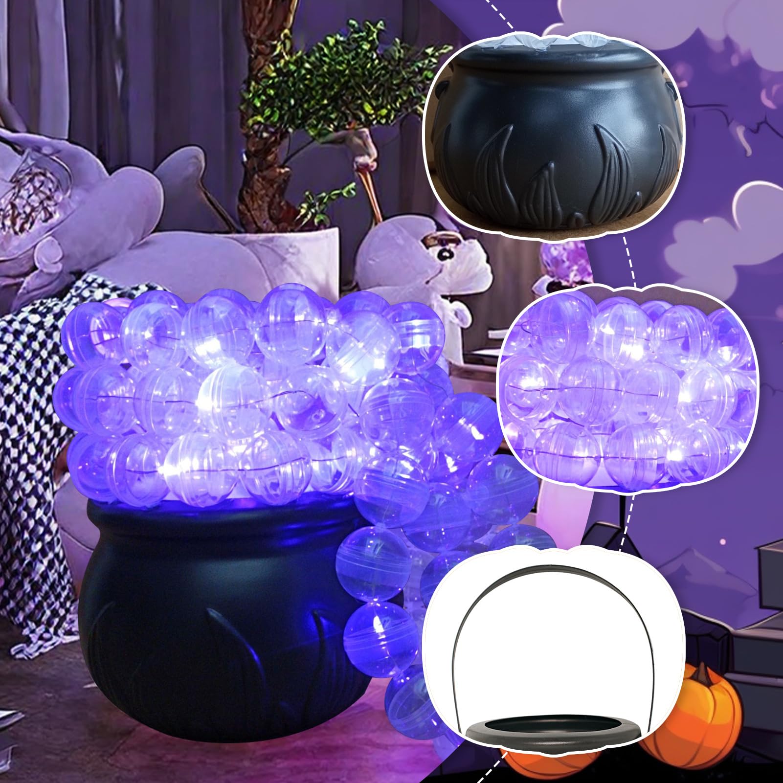 Halloween-Hexenkessel-Set – Mit Lichterketten, Spinnen, Skeletten, DIY-Dekoration Für Grusel-Party