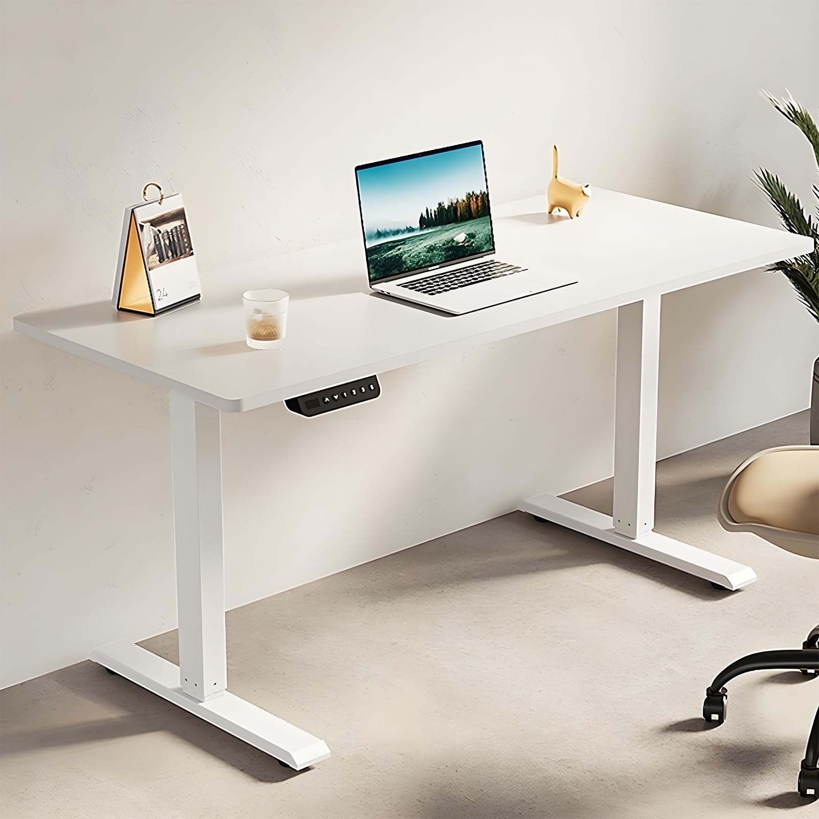 MYUYEE Stand Up Desk, Adjustable Height Standing Desk With 3 Memory Presets, Computer Desk With Headphone Hook And Lock Rebound Function, For Home Office (Brown White-55.1In)