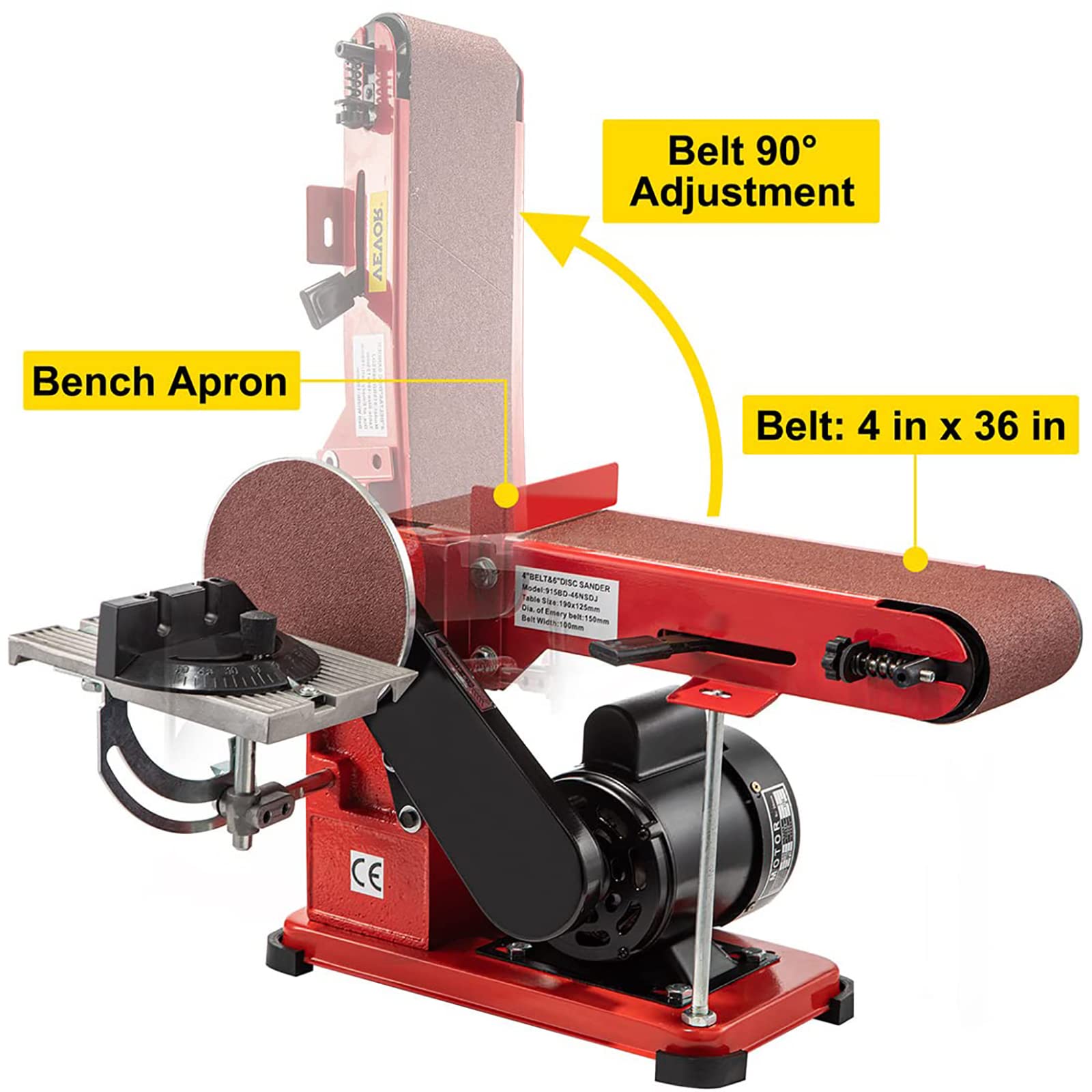 Lijadora Combinada De Disco, Lijadora Eléctrica De Banda Ajustable De 350 W, Puede Lograr Un Pulido De Precisión De 180 Grados Para Bricolaje, Carpintería, Metal, Madera, Desoxidación, Pelado, Pintura