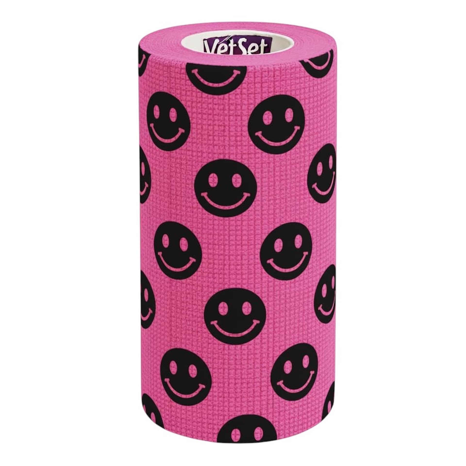 Vet Wrap Cohesive Bandage Roll for Horses & Dogs| Self-Adhesive 10cm x 4.5m Flexible Veterinary Wrap | Non-Slip Support for Legs, Tendons & Hoof Poultices | Wraptec by VetSet (Smiley Pink)
