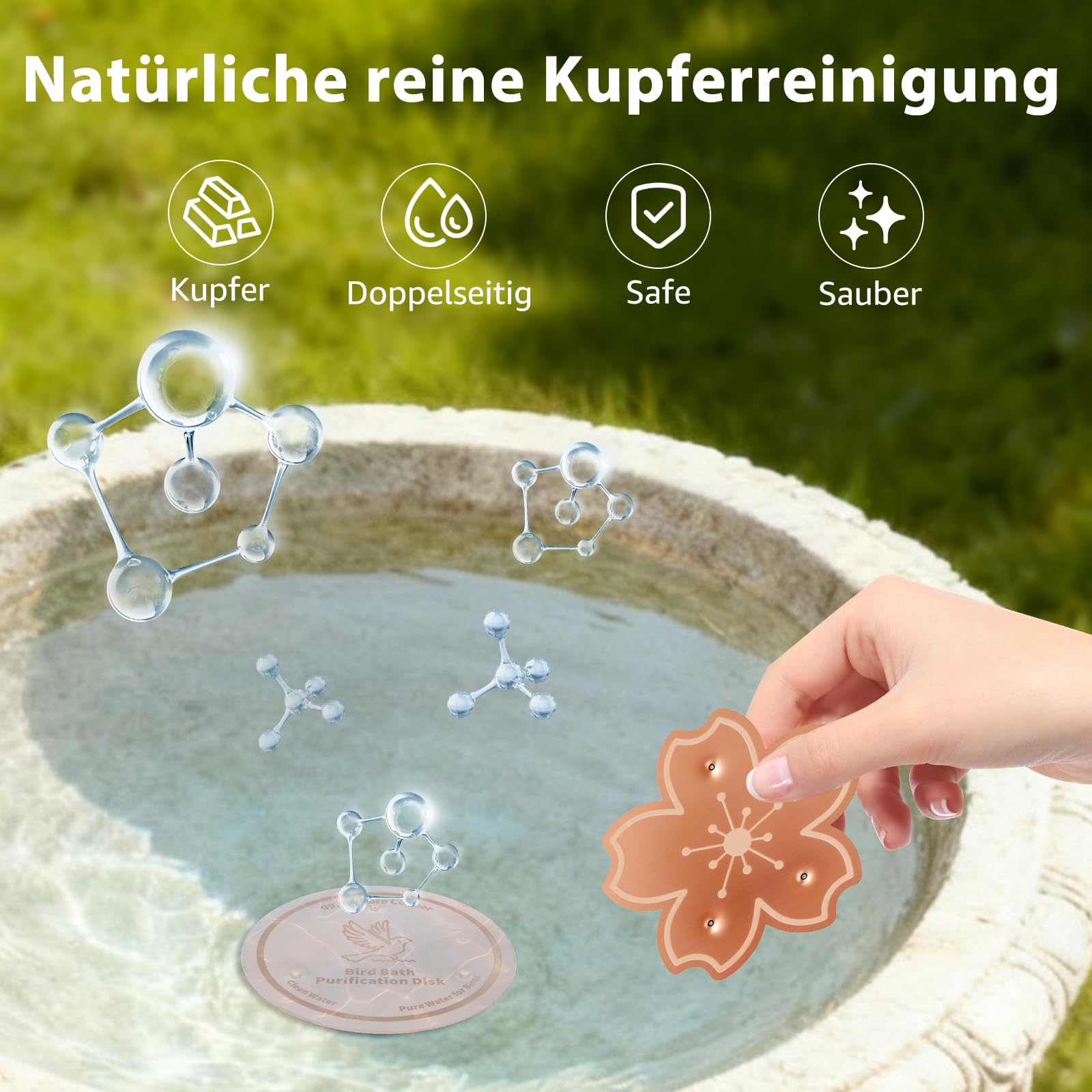 3 Stück Vogeltränke Kupferscheiben, 99,9% Reinkupfer gegen Algen, Sauberes Wasser, Vogeltränken Reiniger Kupferplatte für Vogelbad Brunnen Gartenteiche Landschaftsteiche