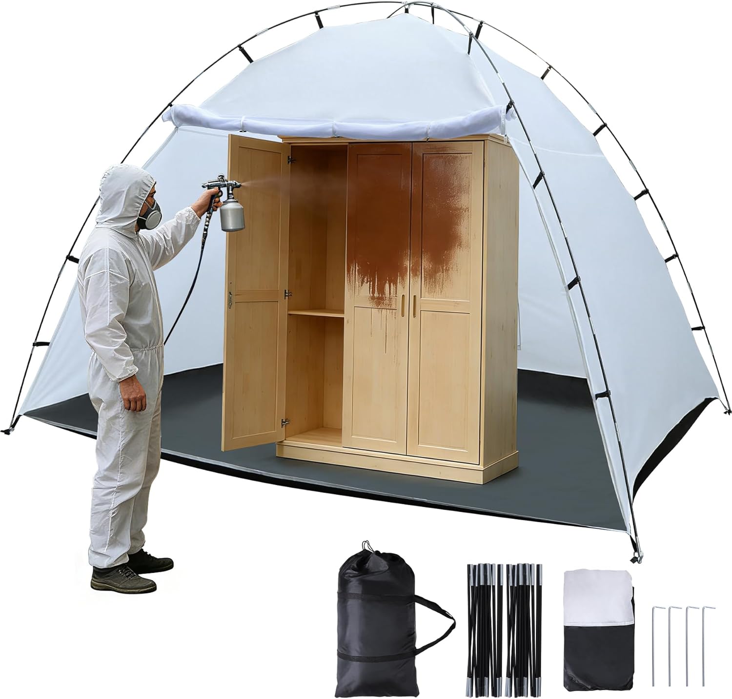 REDCAMP 10x8ft Portable Paint Booth Tent, 6.5ft Walk-in Height Spray Paint Tent with Built-in Floor and Mesh Screen, Professional Spray Shelter for Painting Furniture, Cabinets and DIY Projects