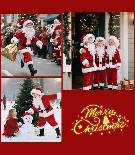 Miniatura 7 de Disfraz de Papá Noel para niños, 9 piezas, conjunto de traje de Papá Noel juvenil para Halloween, Navidad, vacaciones, fiesta de cosplay