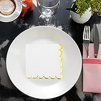 Vista 7 de 200 paquetes de servilletas de papel blancas y doradas, servilletas de cóctel con bordes ondulados, servilletas desechables blancas para bebidas