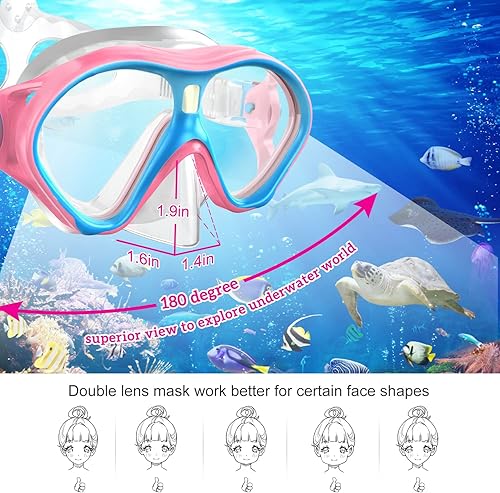 Vista 14 de Gintenco Juego de esnórquel para niños, máscara de buceo para niños como gafas de natación unisex, máscara de buceo antivaho y juego combinado
