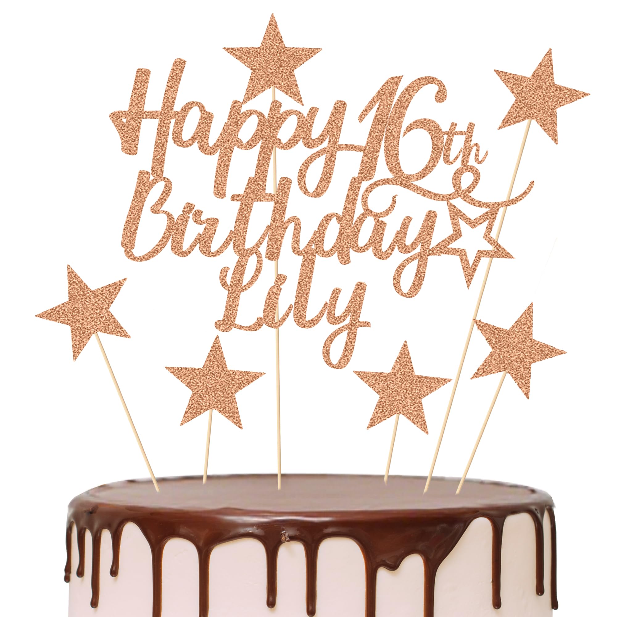 EDSG 2 Sets Personalised Happy Birthday Cake Topper, Double-Sided Glitter Cake Toppers Birthday Party Decoration for 13th 16th 18th 21st 30th 40th 50th 60th 80th(Champagne Gold-2pcs) — view 9