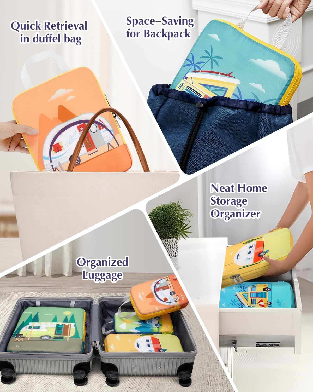 Gonex Compression Packing Cubes, 6pcs Expandable Storage Travel Luggage Bags Organizers with Shoe Bag Laundry Bag, Travel Cubes for Suitcase Carry On (RV) - Image 8