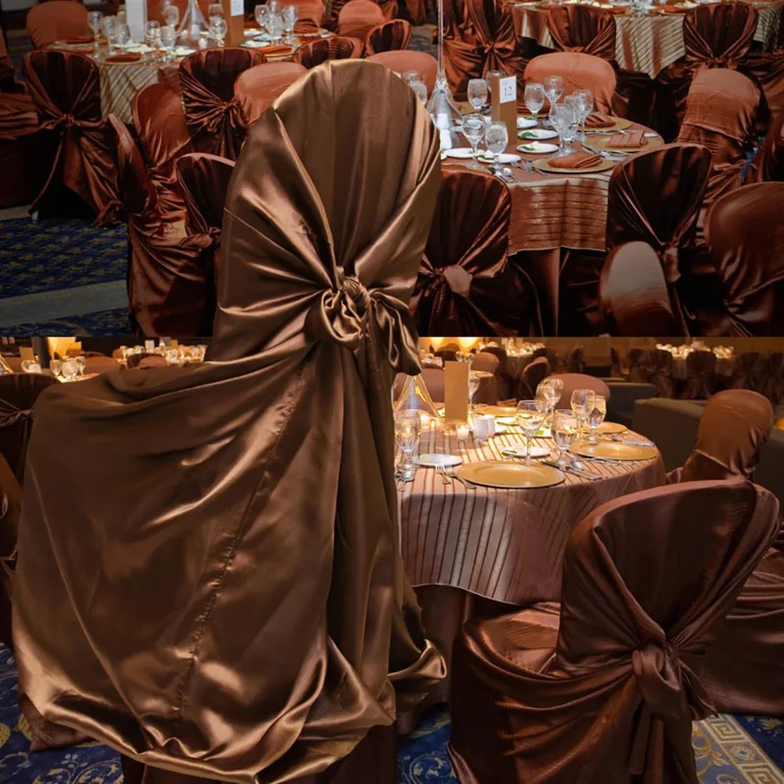 Fundas for sillas de boda Fundas for sillas de satén con cordones Banquete de bodas Restaurante Banquete Hotel Catering Funda for silla de fiesta Decoración Adecuado for bodas, fiestas de cumpleaños y