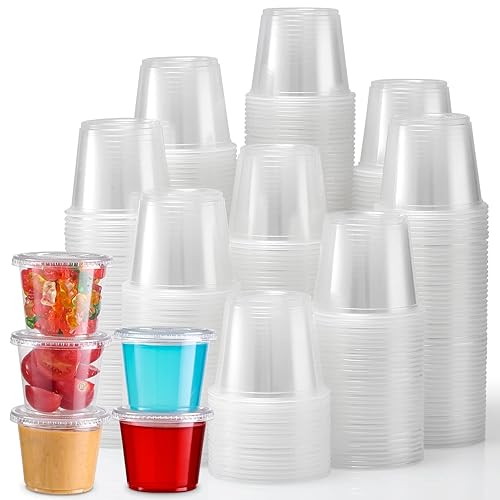 Vista 16 de VITEVER [120 juegos de 3.25 onzas] Tazas de porciones con tapas, pequeños recipientes de plástico con tapas, tazas herméticas y apilables, vasos