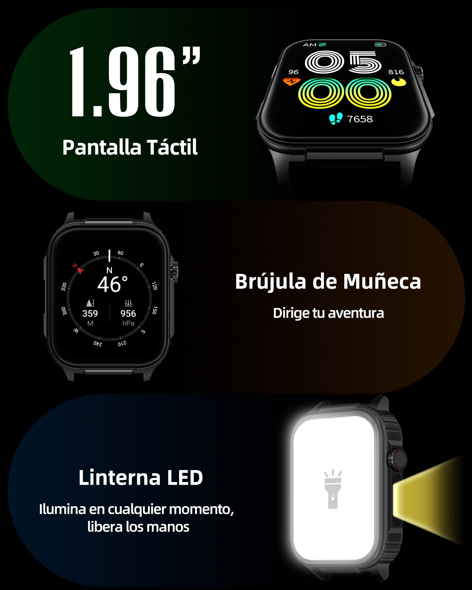 Parsonver Smartwatch GPS dla mężczyzn z wbudowanym GPS, czas pracy 10 dni, 400+ tarcz zegarka, kompas, smartwatch ze 100+ trybami sportowymi, połączenia Bluetooth, tętno, sen (czarny, 1,95")