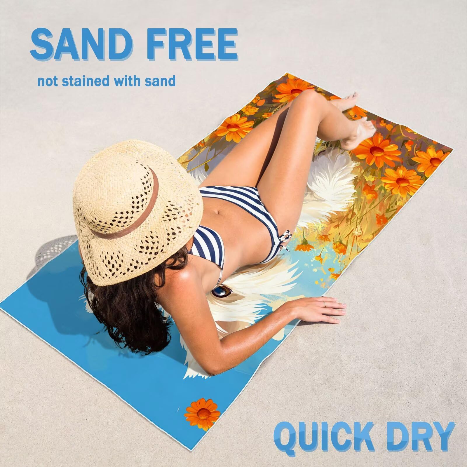 Toalla Playa XXL 100x200cm Perro，Toalla Microfibra 2 Pack Flor Secado Rápido y Antiarena，Absorbente，Ligera Fina y Compacta，Aplicable a Playa，Baño，Piscina，Gimnasio，Viajes，Sauna YJ-945