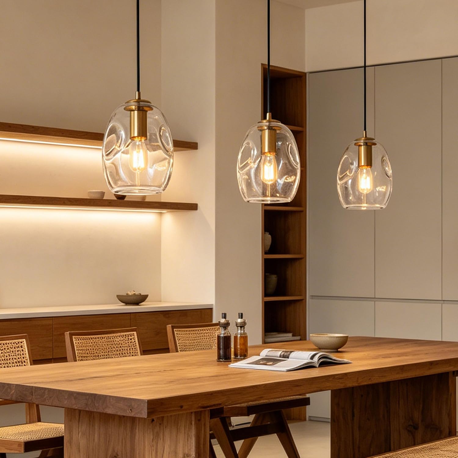 Gold Contemporary Organic Glass Pendant Lights Kitchen Island 2 Pack image 3