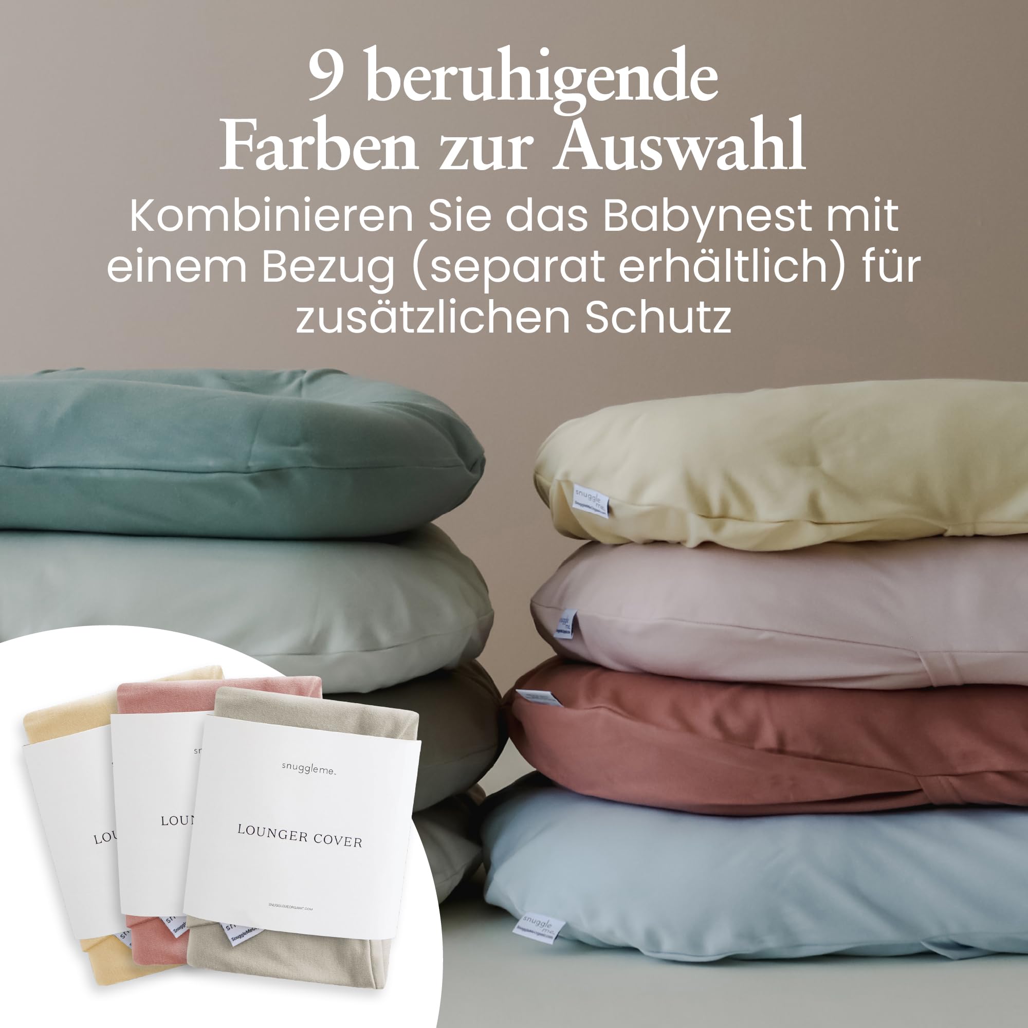 Snuggle Me® Babynest (0-9 Monate) - Premium Babynestchen aus Bio-Baumwolle mit Fiberfill, maschinenwaschbar, inkl. Reisetasche (Sage)