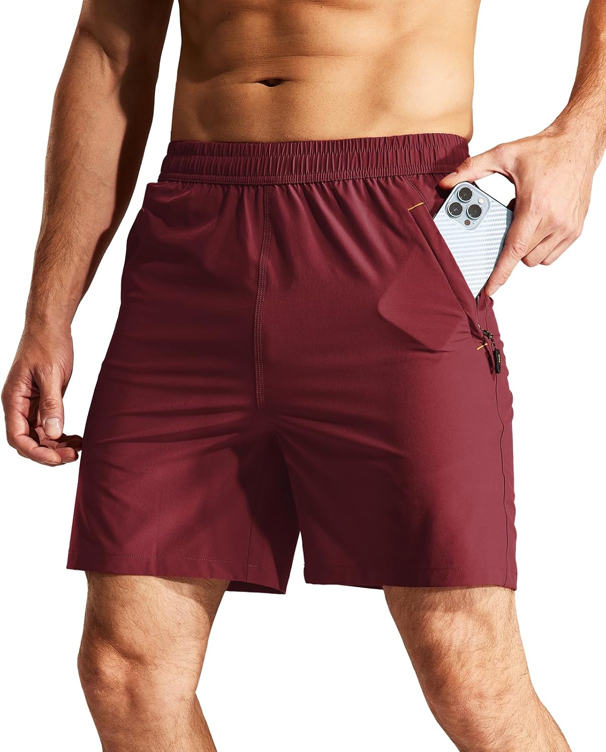 MIER Men's Quick Dry Running Shorts with Zipper Pocket Elastic Waist Athletic Workout Exercise Shorts