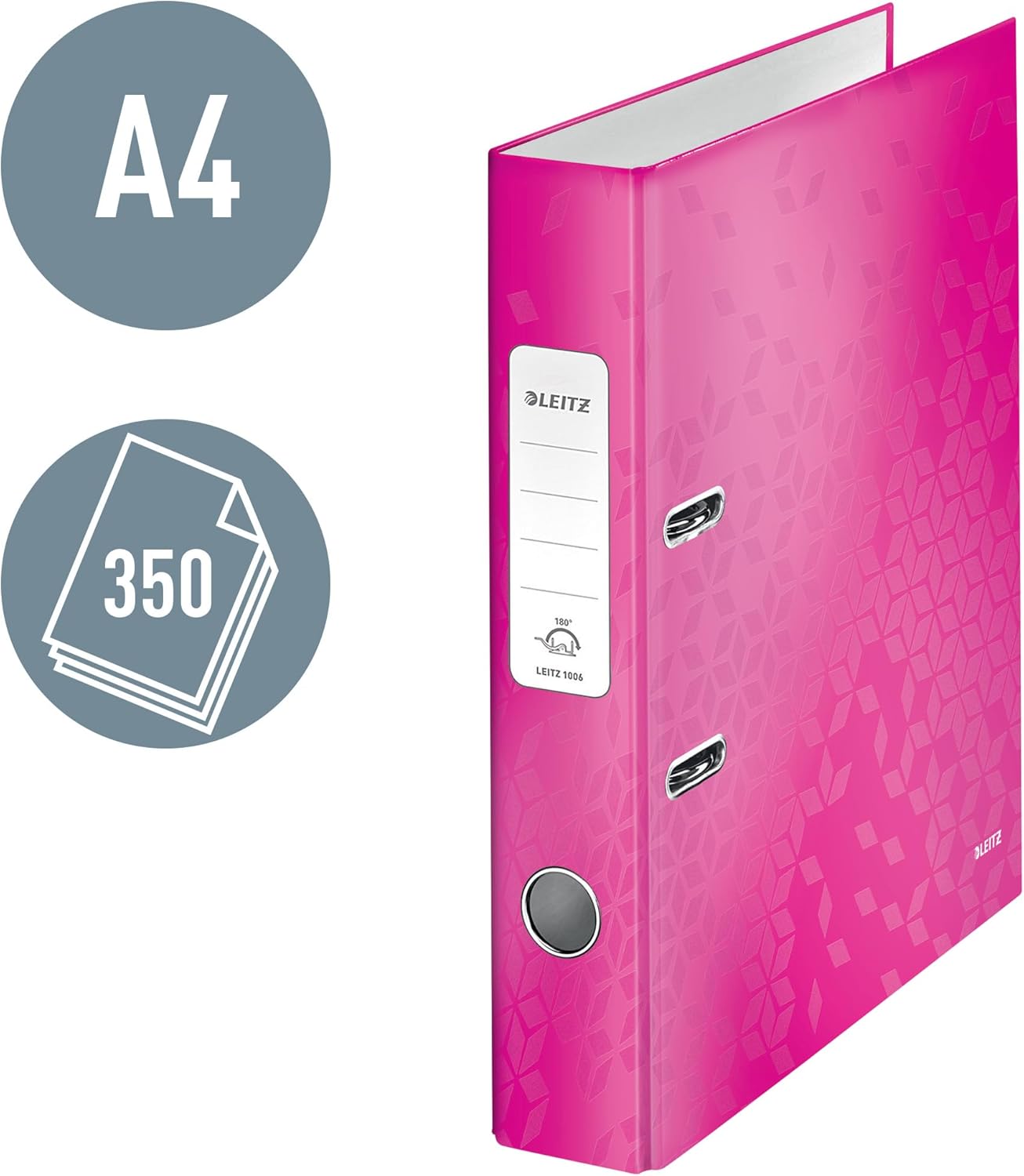 Leitz Lever Arch File, Wow Range, 5 cm Spine Width, 10060023 - A4, Metallic Pink