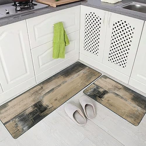 Vista 37 de TOMWISH - Tapetes de cocina para piso, color turquesa, gris, abstracto, pintura artística, 17 x 48 + 17 x 24 pulgadas, juego de alfombras de cocina