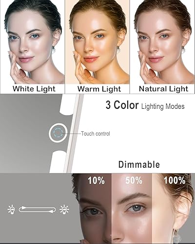 Miniatura 2 de Espejo de maquillaje de viaje recargable con luces, tocador portátil iluminado con aumento de 10X, 70 luces LED, pantalla táctil regulable de 3