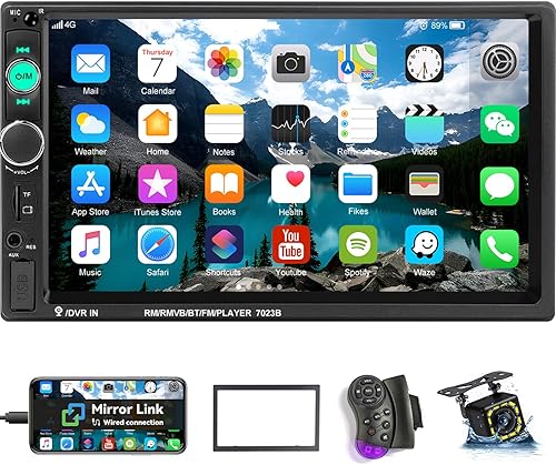 UNITOPSCI Estéreo de coche doble DIN de 7 pulgadas con pantalla táctil de audio para automóvil con audio Bluetooth, llamadas manos libres, cámara de