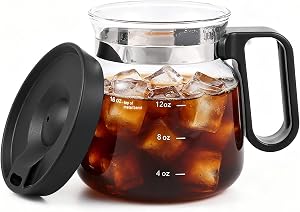 16 oz Clear Coffee Mug, Mini Glass Coffee Pot Mug with Spill Proof Lid and Heat Proof, Coffee Cup Gifts for Iced Coffee or Hot Beverages, Tea, Cafe, Home or Office (1Pcs)