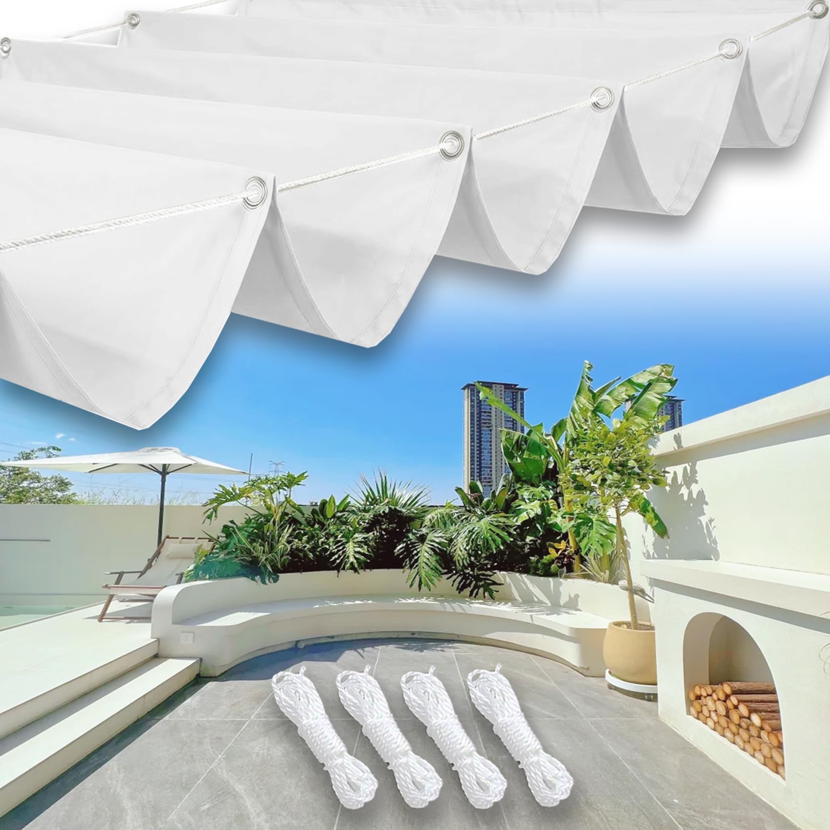 Voile d'ombrage wave rétractable blanc pour terrasse et pergola