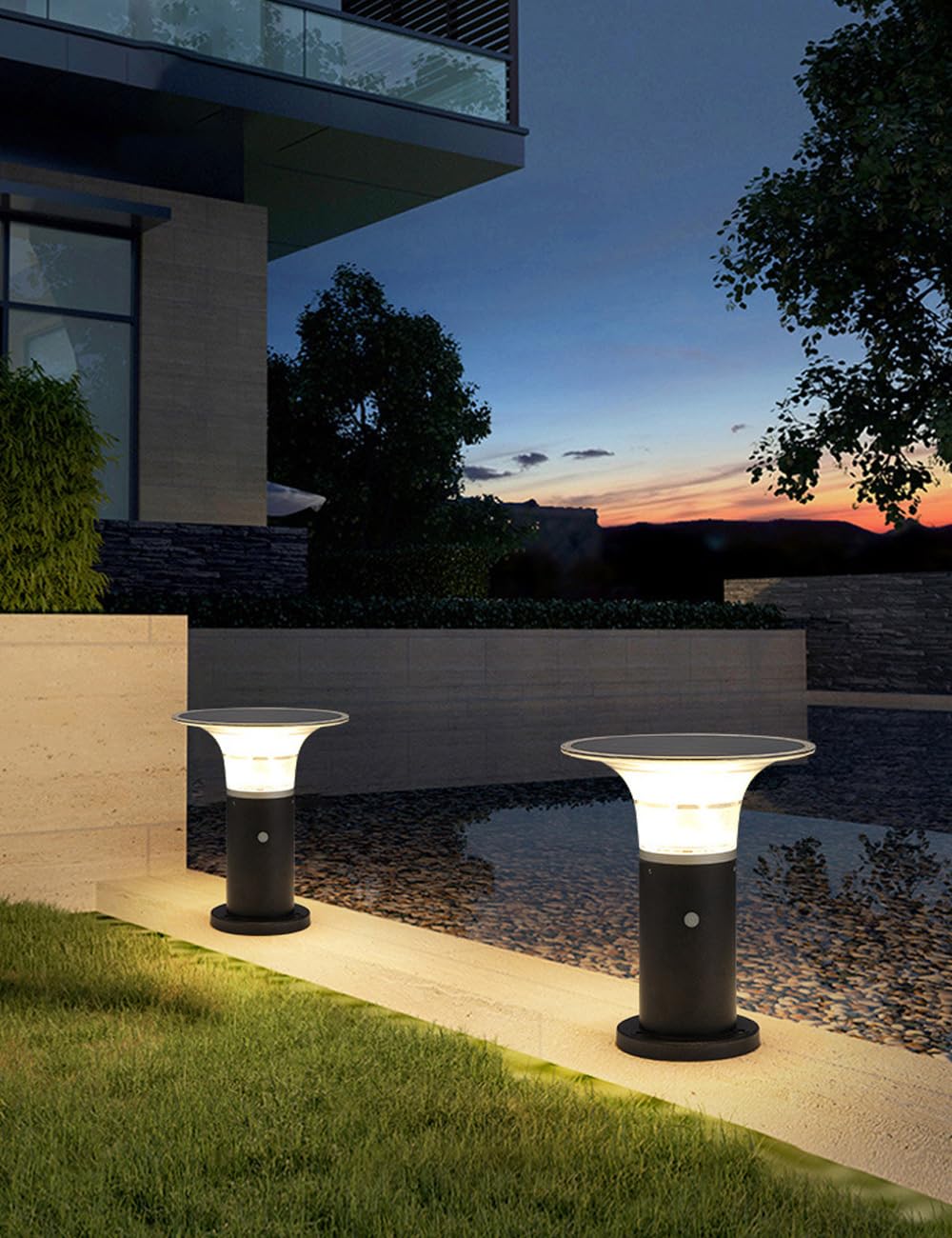 TRIVIDHA Lámpara Solar Moderna para Camino De Paisaje, De Aluminio, con Bolardo Solar LED, Resistente Al Agua IP65, para Jardín, con Encendido Y Apagado Automático, para Jardín, Garaje Y Césped