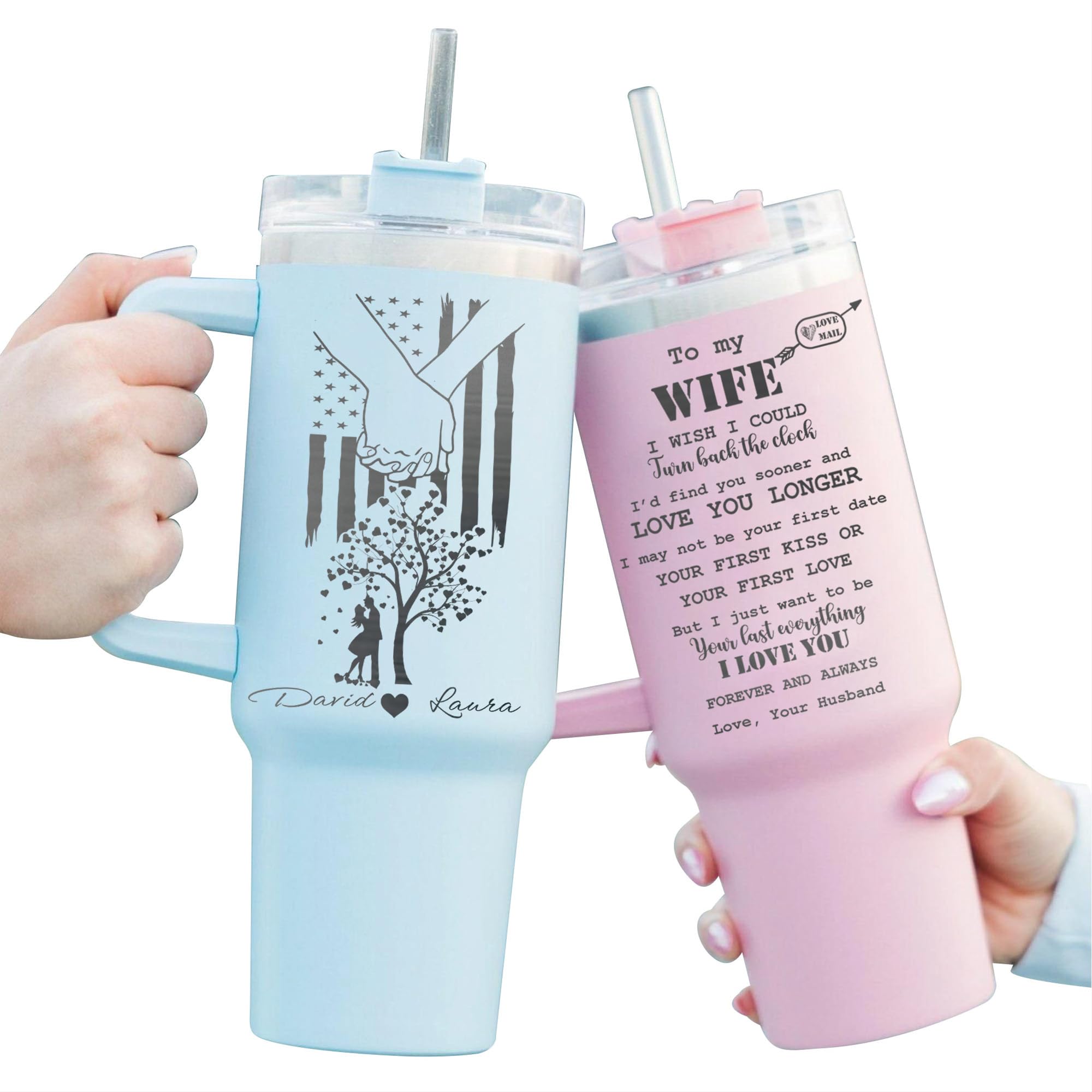 Jasilon To My Wife Laser Engraved 40oz Large Tumbler with Handle, Wife Gift, Gifts From Husband, Wifey Gifts, Mothers Day, Birthday Gifts For Wife,