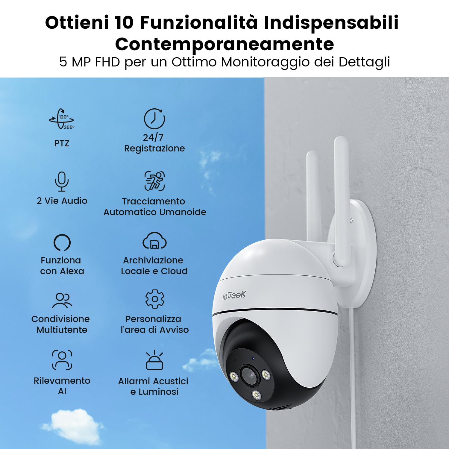 Camera Outdoor Wi-Fi 5MP PTZ Surveillance - Dettaglio