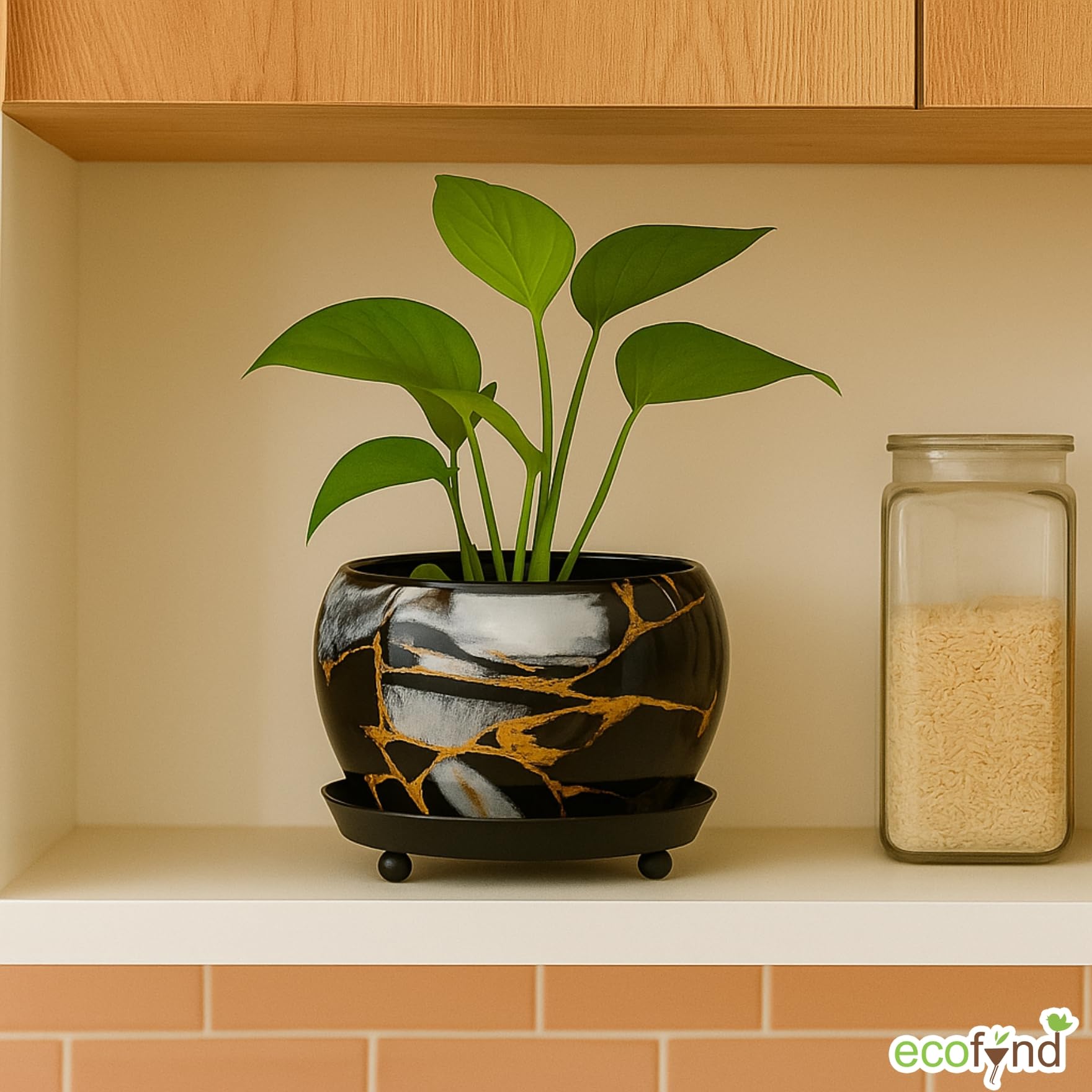 ecofynd Lily Black Metal Plant Pot - Indoor Outdoor -5