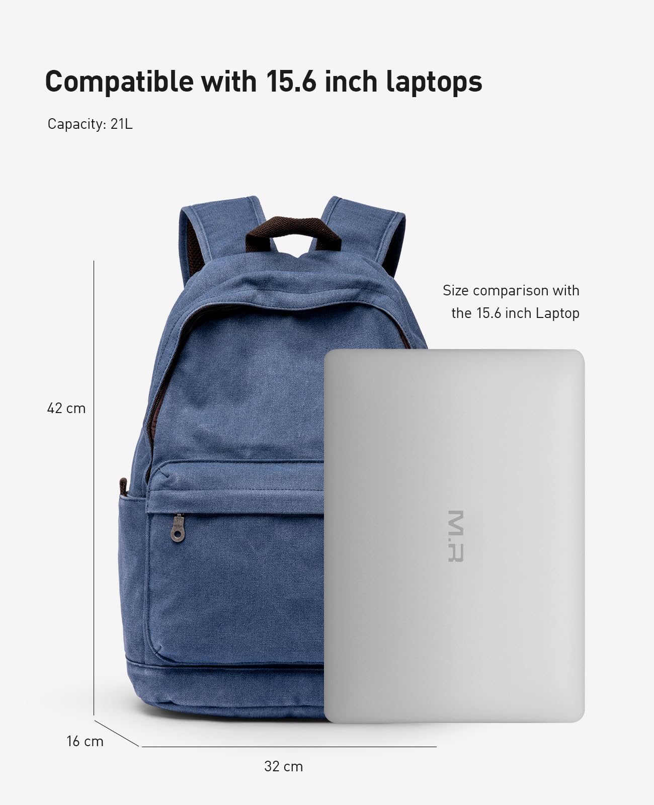 Muzee Zaino in tela con porta di ricarica USB per uomo e donna, leggero, antifurto, da viaggio, università, studente, zaino per laptop fino a 15,6 pollici, Blu, S, Casual