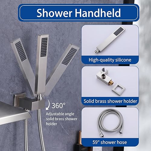 Miniatura 5 de TapLong 91266BN - Juego de grifos de bañera de montaje en pared con boquilla de cascada y ducha de mano, latón macizo con válvula áspera, níquel