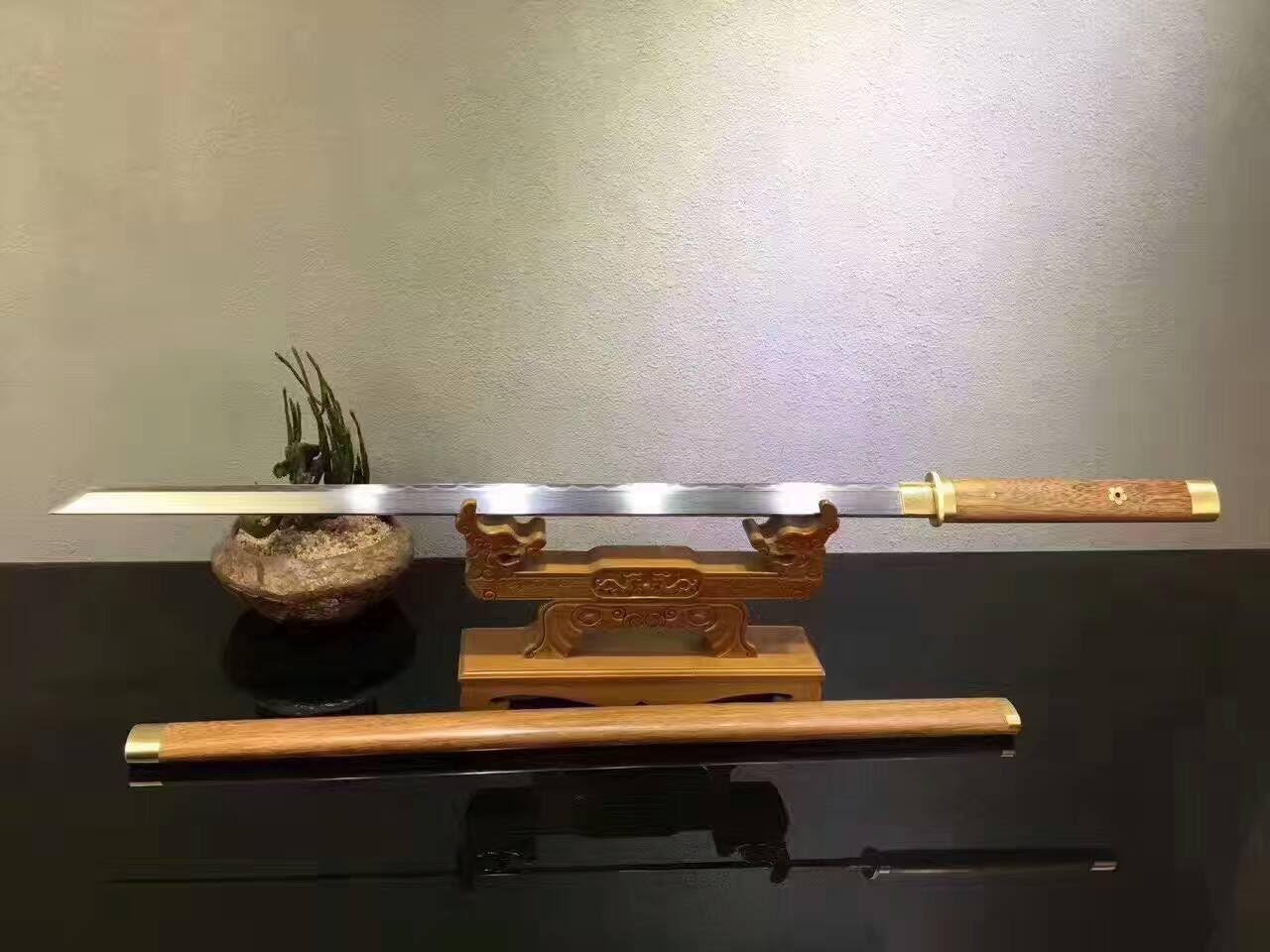 Tang dao Sword,Handmade Pattern Steel Burn Blade,Rosewood Scabbard,Full Tang