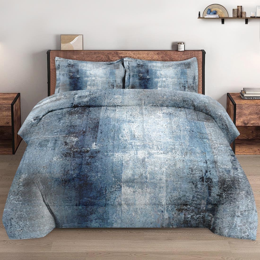 Comforter Set Full Size, Navy Indigo Blue 3 Pcs Soft Bedding Set for Kids and Adults, Contemporary Abstract Gray Comforter Set with 2 Pillowcases, for Bedroom Bed Decor - Image 3