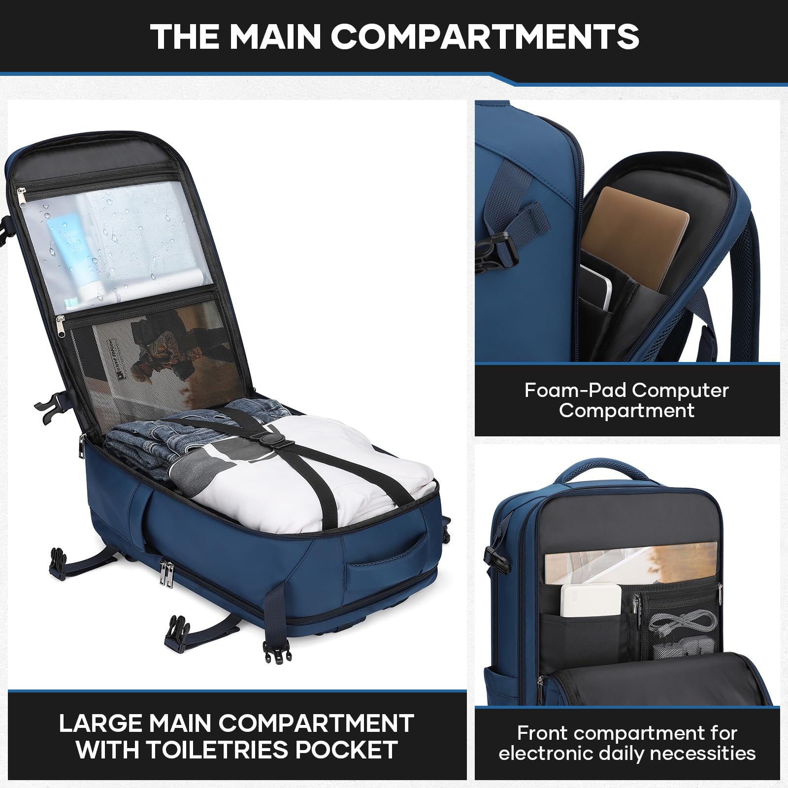 Maelstrom Mochila de viaje para hombres y mujeres, mochila de transporte de 35 L para viajar en avión, con bolsa para cinturón y compartimento para zapatos, mochila impermeable para laptop de 17