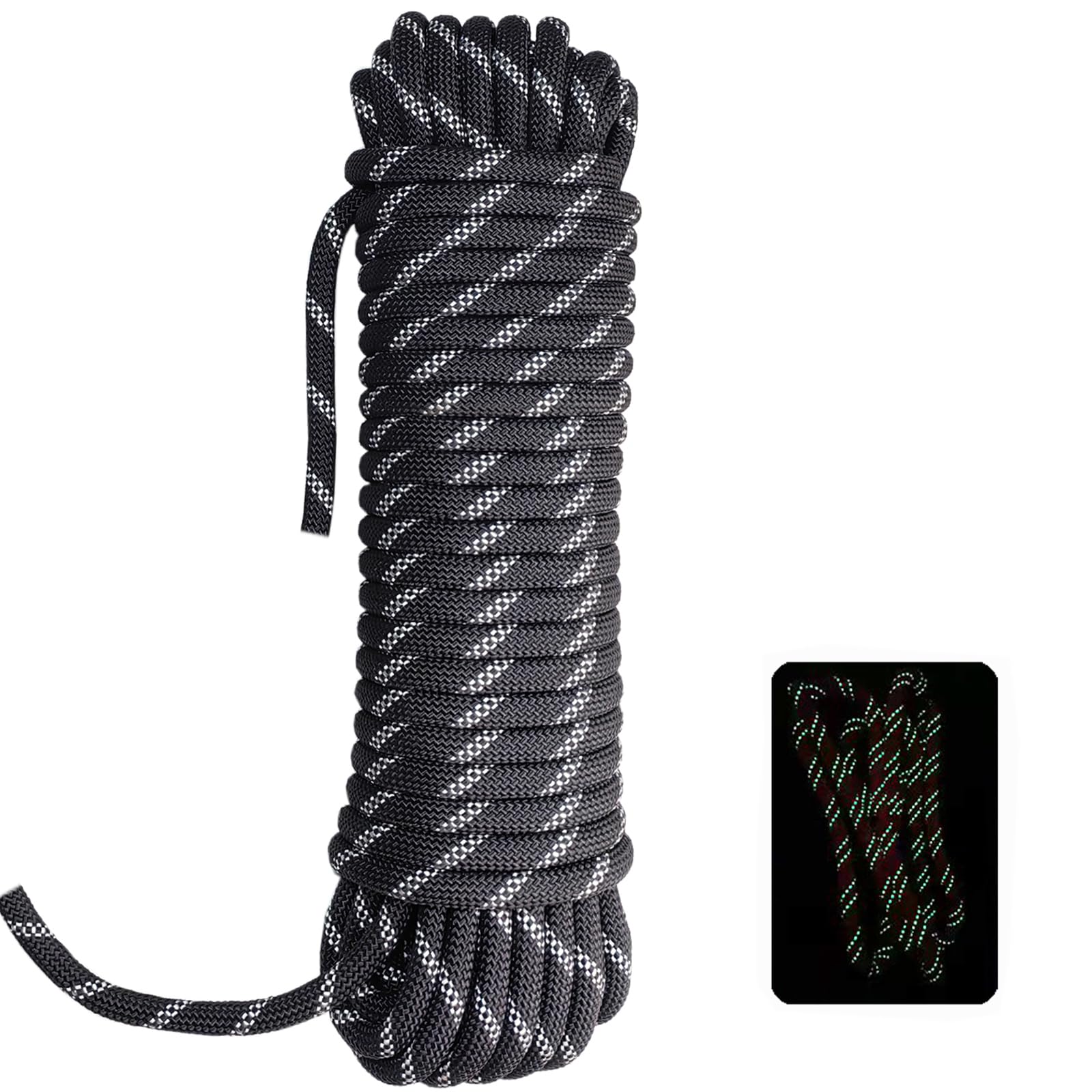 Corde de natation marine réfléchissante - 10 mm x 30 m - Pour l'agriculture, l'horticulture - Corde d'ancrage pour bateau, ancrage, camping, auvent de tente - Noir - 10 mm - 30 m