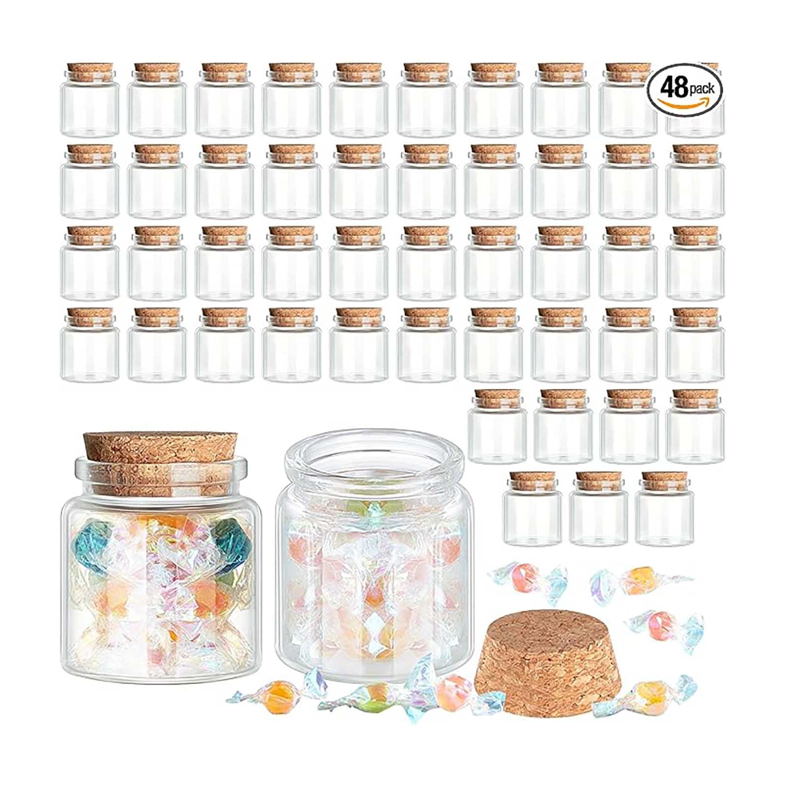 Tazweeq 60 Small Glass Bottles with Cork, 50ml Mini Potion Bottles for DIY Party Supplies