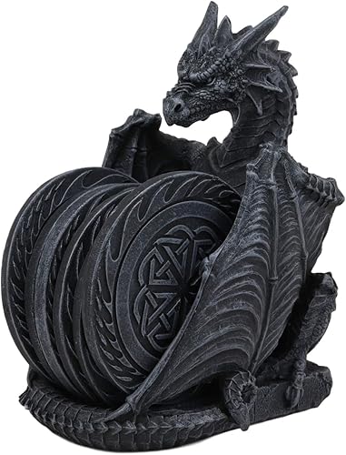 Miniatura 7 de Ebros Gift Juego de posavasos de dragón guardián con alas góticas con nudos celtas, con 6 posavasos redondos de 6.25 pulgadas de alto, Calabozos y