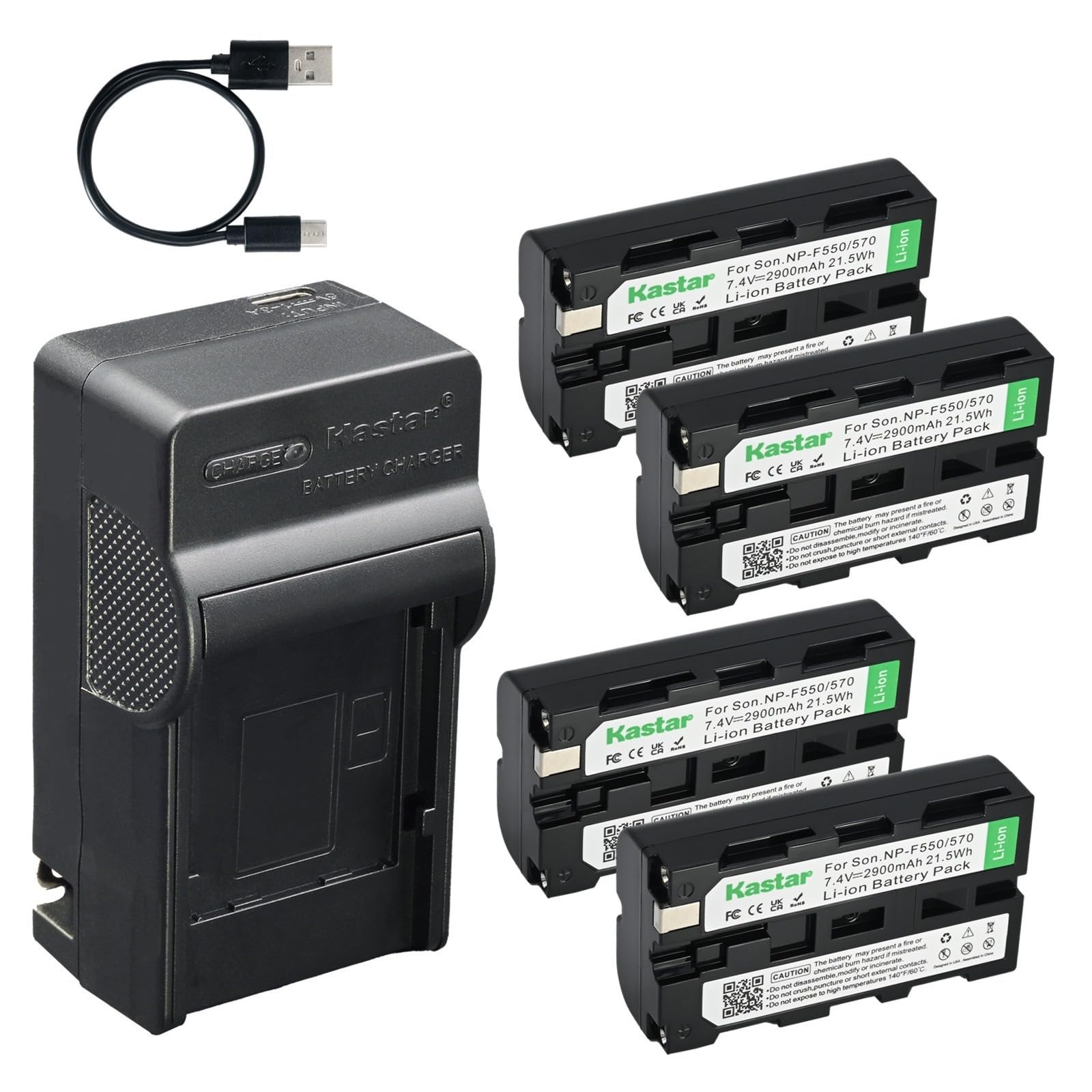 Kastar 4-Pack Battery and AC &amp; USB-C Charger, Compatible with GVM 800D 1000D 1200D 1500D, Amaran AL-M9 AL-H198, Godoxx ML60 ML60Bi LED500W, Came-TV Boltzen Q-55W Q-55S, LituFoto P60 R60 Lights