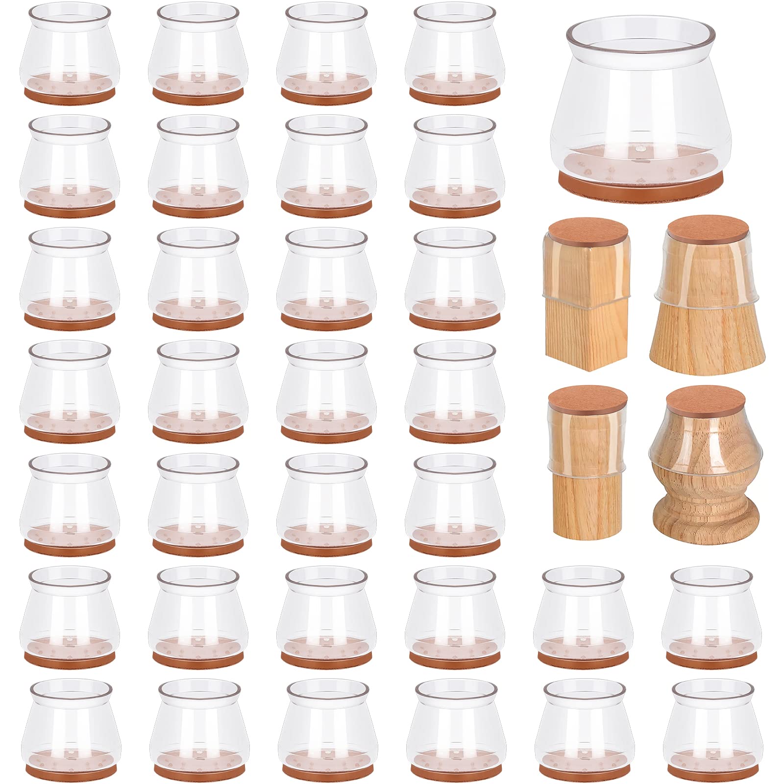 TCOIN Silicone Chair Floor Protectors With Wrapped Felt, Clear Leg Caps, Furniture Feet Cup, Protect Hardwood From Scratches Anti-Noise 32 Pcs (Round, Fit 0.8-1.1")