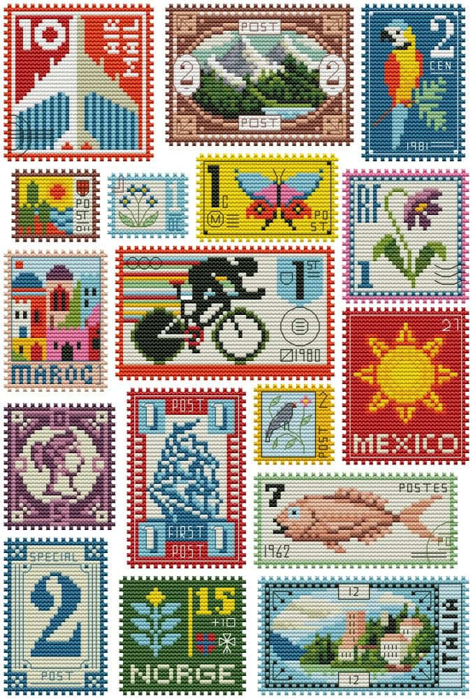 Awesocrafts Cross Stitch Stamped Kits Small Stamp Collection Flowers Animals Easy Patterns Cross Stitching Embroidery Needlework Kit Supplies 14CT 2 Strands
