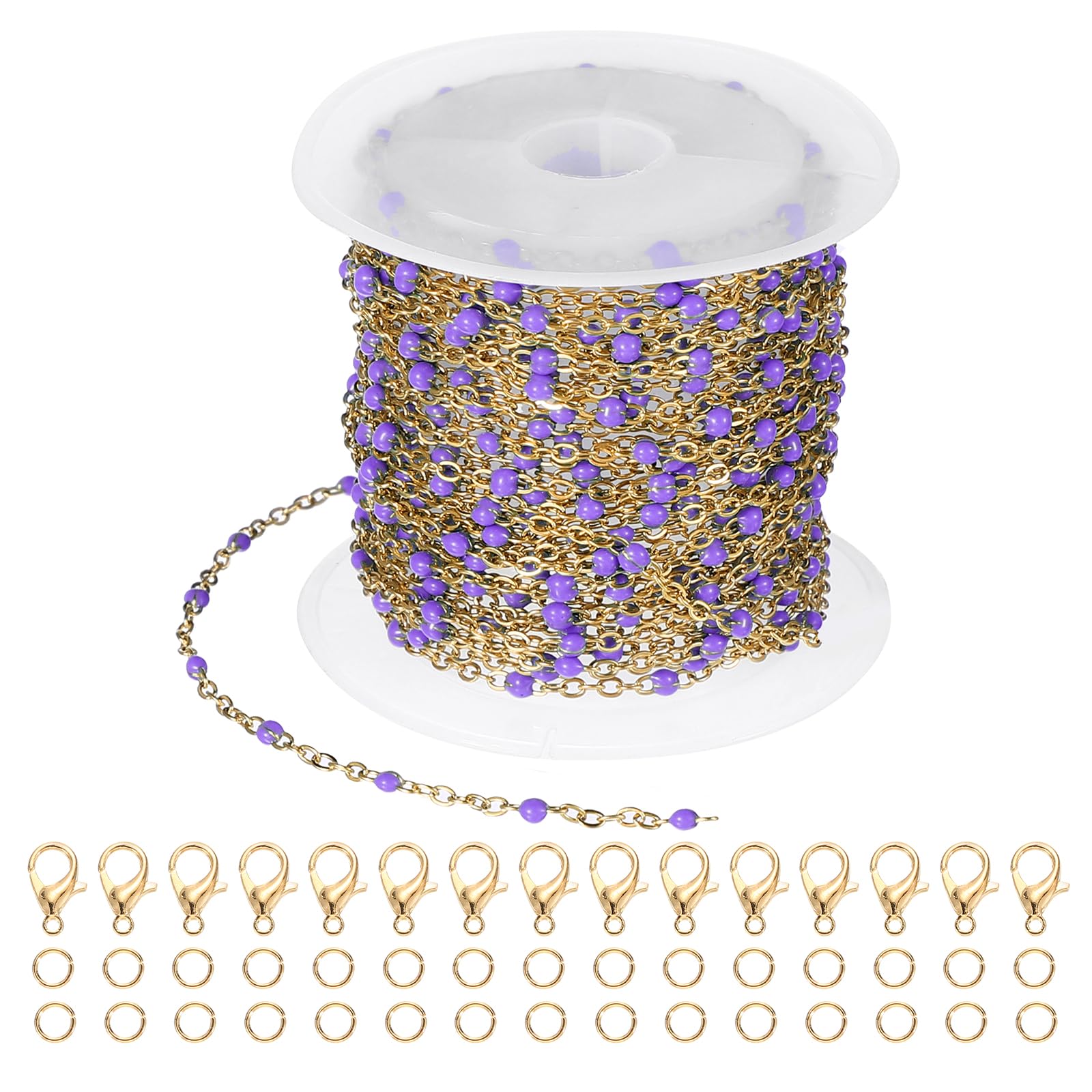 PATIKIL Stainless Steel Jewelry Chain, 16Ft 1.5mm Purple Beaded Link Cable Chains for Necklace Earring Bracelet Findings Jewelry Making Trucker Hat