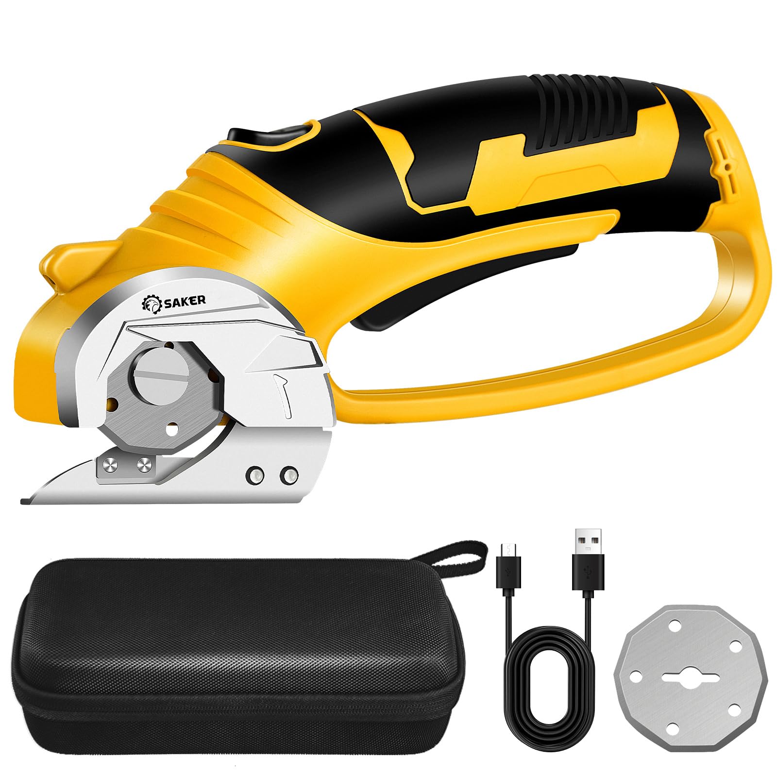 Saker Cordless Electric Scissors,4V Rechargeable Cardboard Box Cutter Fabric Scissor with Safety Lock & LED Light,Power Rotary Cutter for Leather Carpet Plastic Cutting (Cordless Scissor, Green)