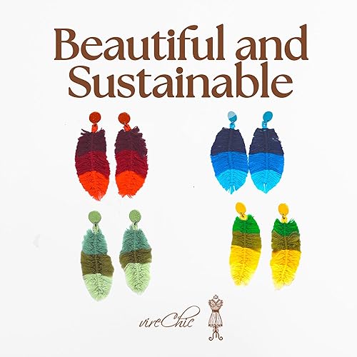 Miniatura 2 de Handmade Shamanic Passion Crochet Maxi Earrings - Natural Fibers & Upcycled Materials - Eco-friendly Sustainable Handcrafted Jewelry - Exclusive &