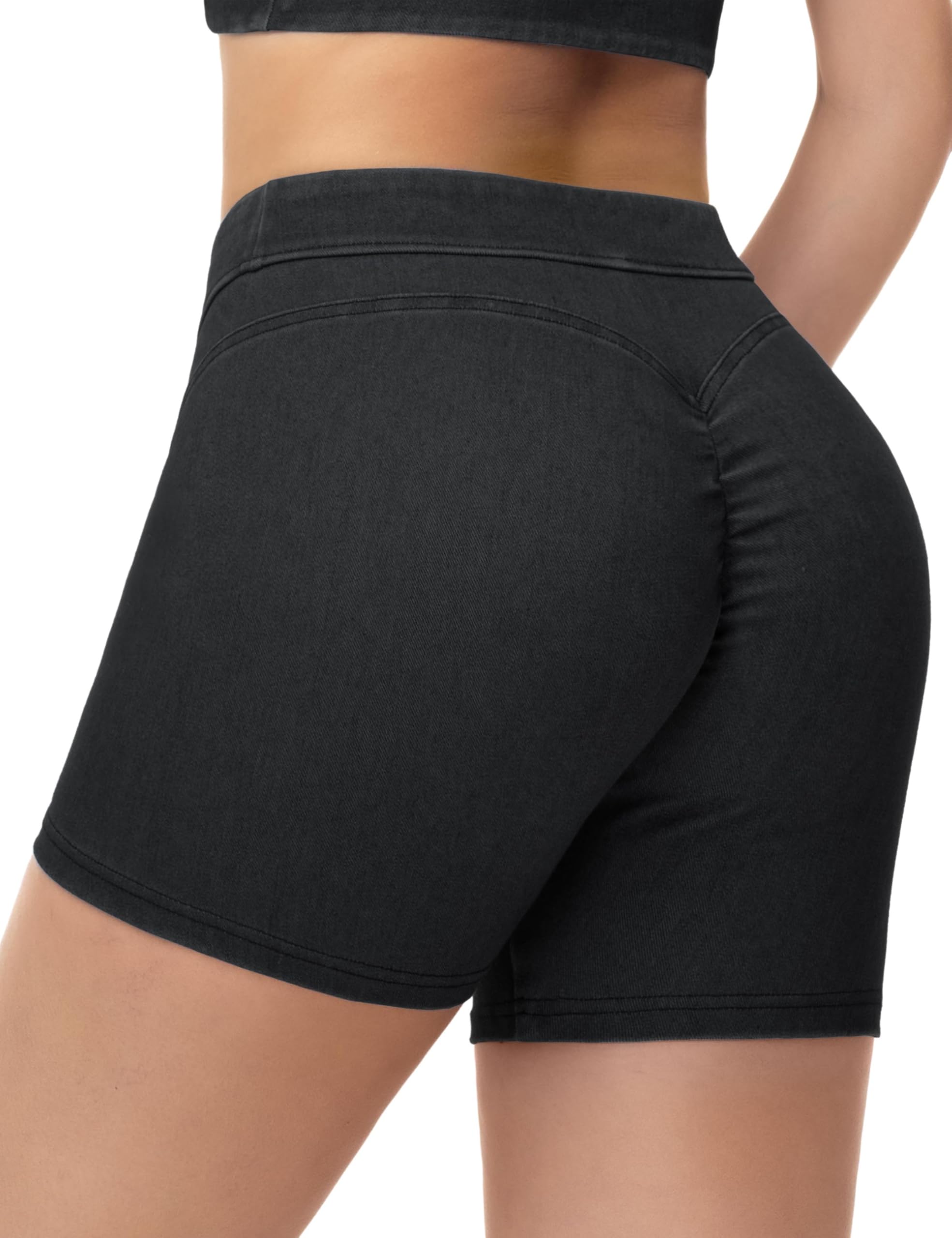 THE GYM PEOPLE Damen Kurze Scrunch Butt Jeans Shorts Stretch mit Taschen | 12,7cm, Schmaler Stretchbund, Dreiecksnähte, mittlere bis niedrige Taille, leicht, weich, Sport Laufen Yoga Fitness Fashion