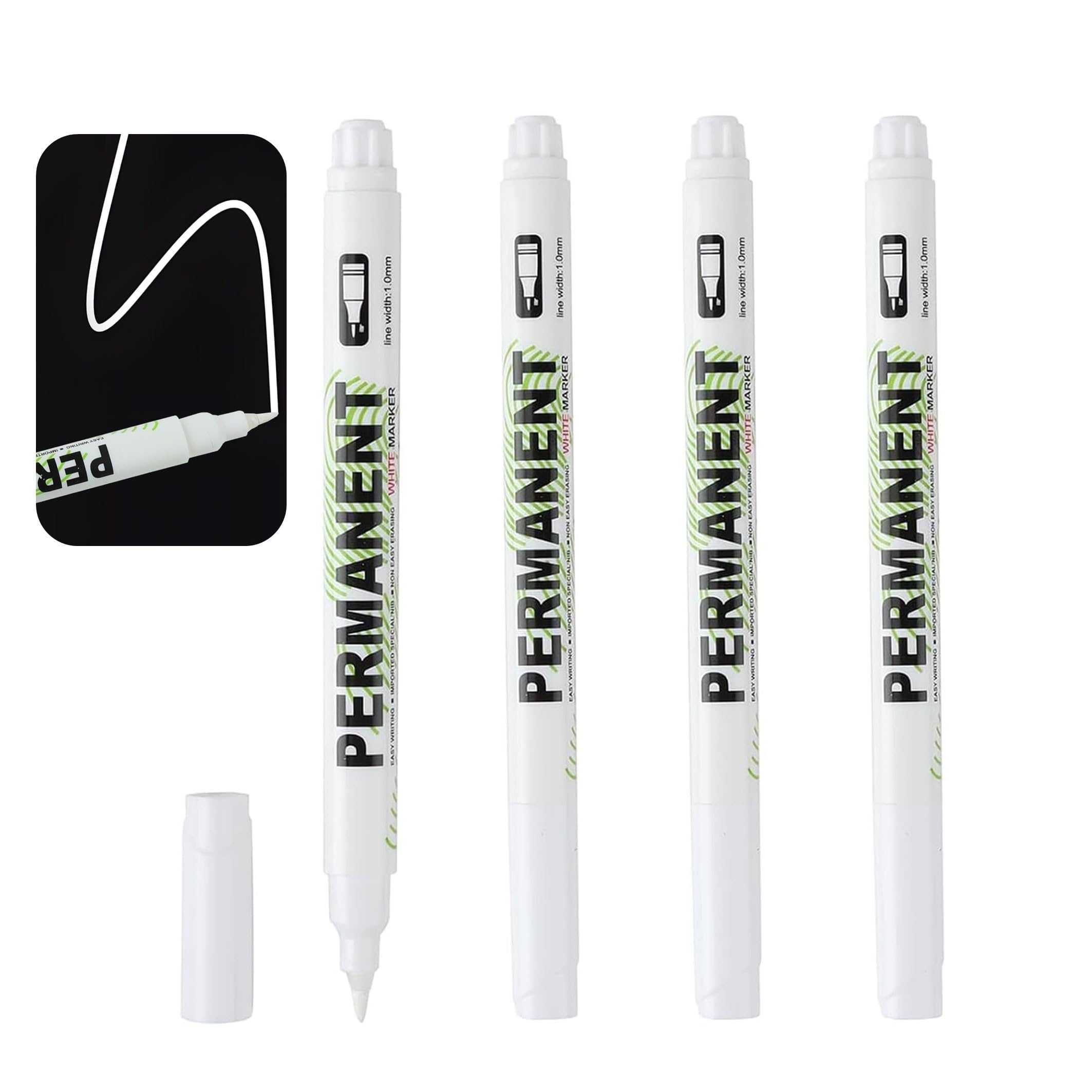 4 Piezas Rotulador Blanco Permanente, 1mm Rotulador Acrílico Blanco, Reparador Laca Blanca, Impermeable, para Piedra, Madera, Vidrio, Cerámica, Lona, Neumáticos