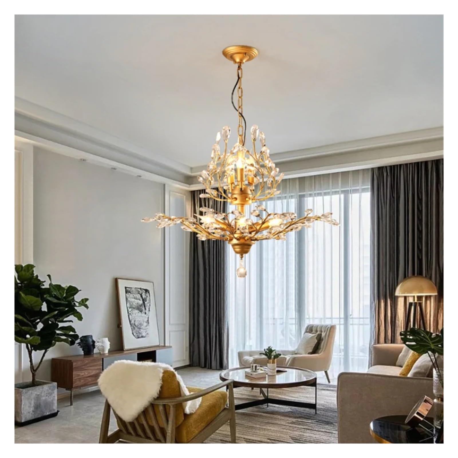 Crystal Flower Chaner Lamp Home Deco Living Room Retro Iron