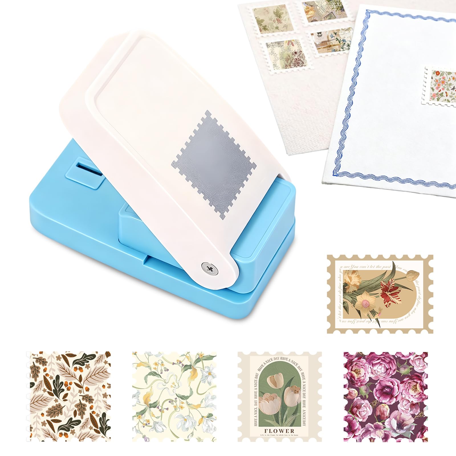Flintronic Postage Stamp Punch 1x1 inch, Postage Stamp Paper Punch, Lever Action Craft Punch, Portable Punch Cutter for Paper Crafting Scrapbooking DIY Card Making Arts Crafts Supplies